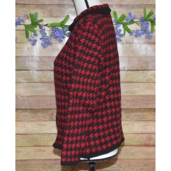 Paul Harris 100% Wool Red Houndstooth Full Zip Cardigan Sweater Size M Retro - Picture 4 of 10